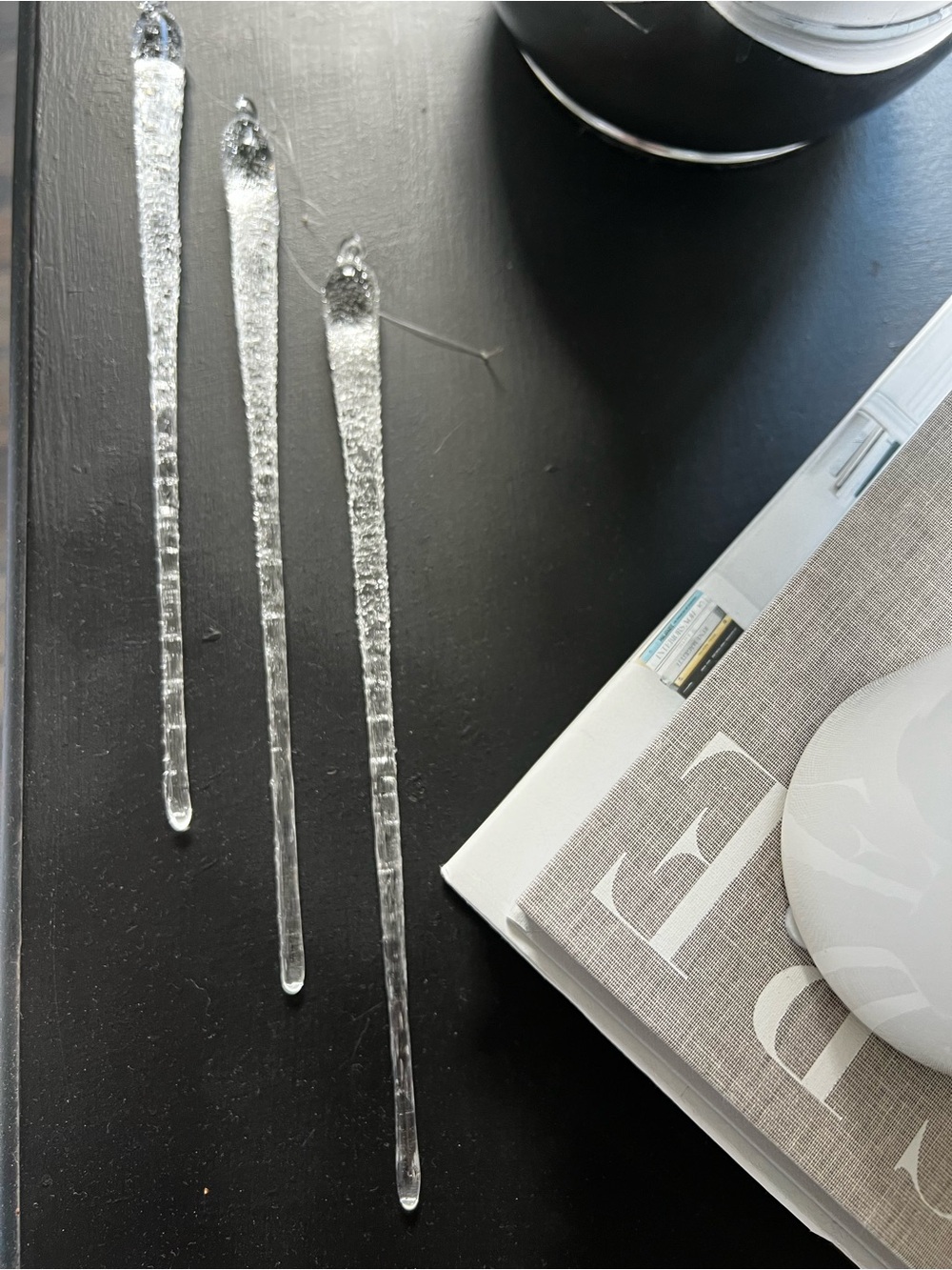 Clear Glass Icicle Ornaments 11” long  - box of 12 ( several boxes available)